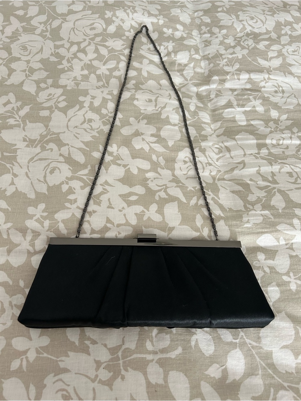 Black Satin Evening Clutch with Chain Strap